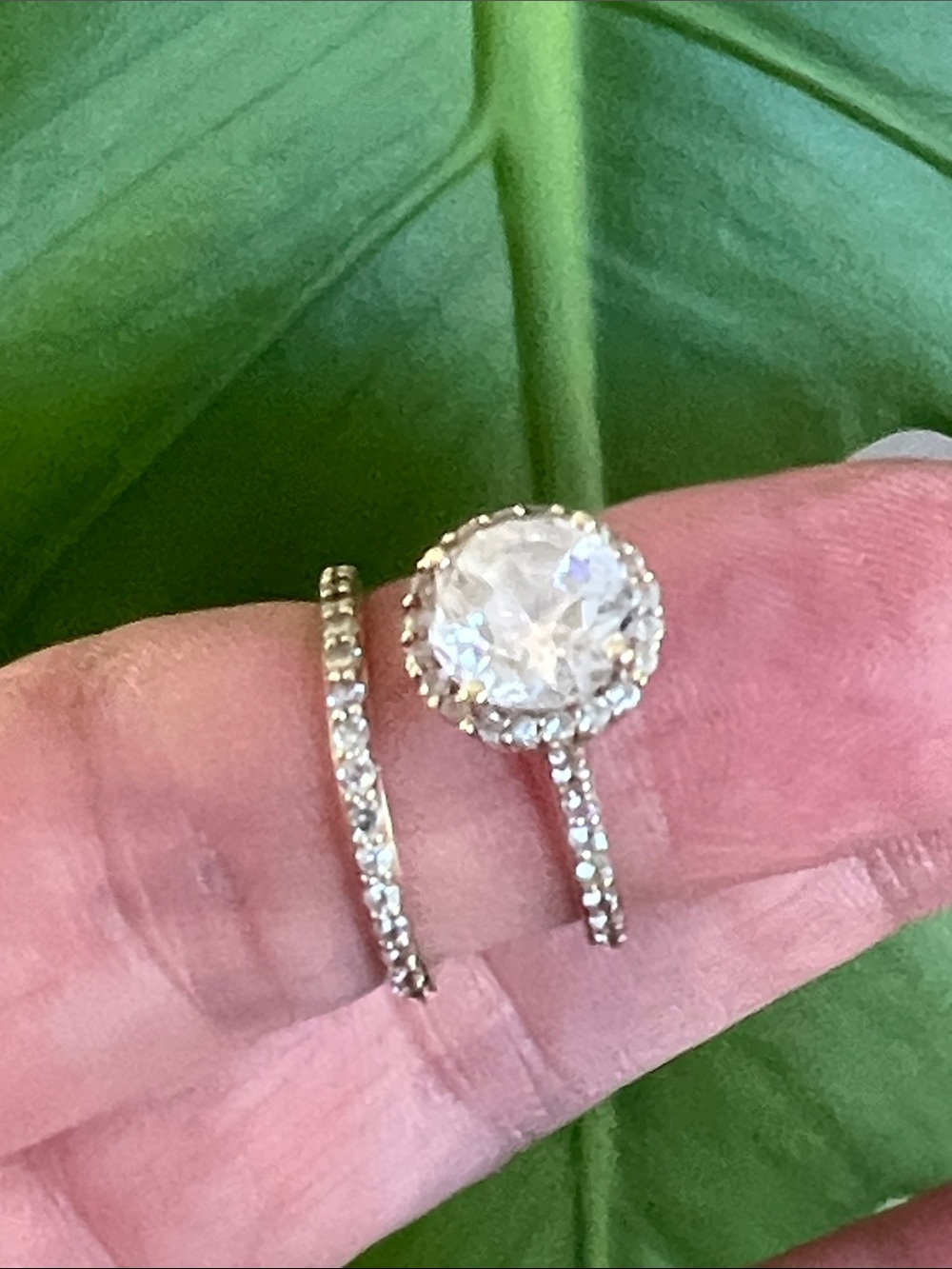 14K Yellow Gold Classic Halo Round CZ Ring Set
